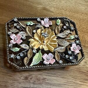 Coastal Cowgirl Aesthetic Metal painted enamel floral rhinestone belt buckle